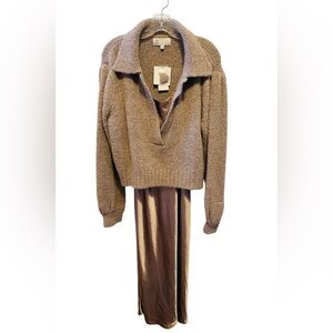 dh New York taupe cozy V-Neck knit sweater and slip dress, new with tags